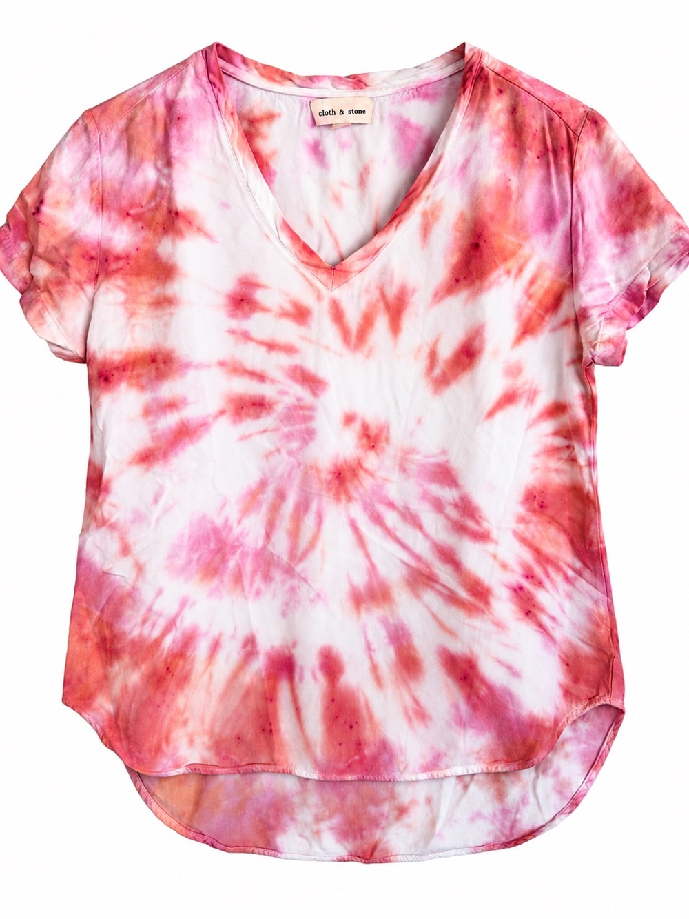Anthropologie small cloth & stone bright pink tie dye boho short sleeve vneck